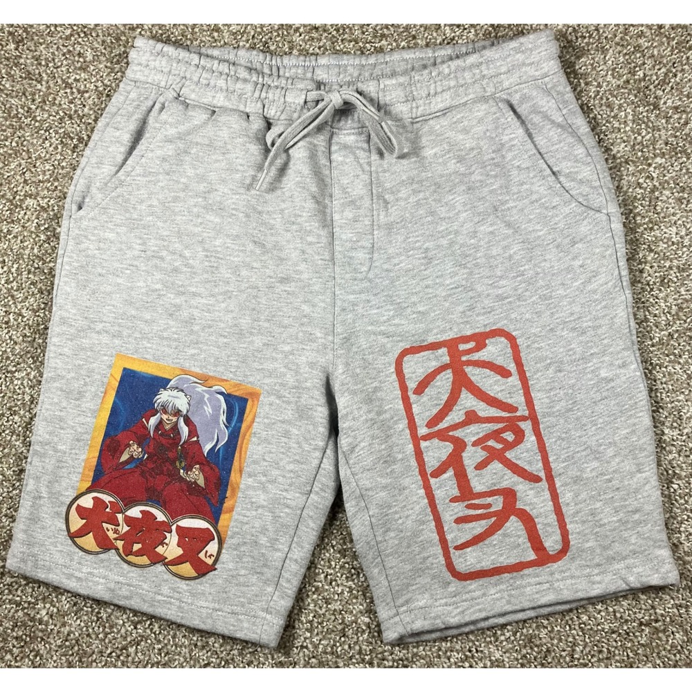 Atsuko Inuyasha Anime Graphic Sweat Shorts Mens Medium Grey Fleece SKU 3980